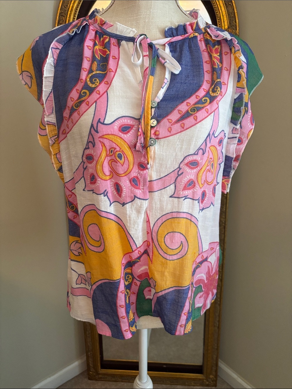 🚍📝📚 Harve Benard ruffled sleeve, Multicolor floral print tip - size medium